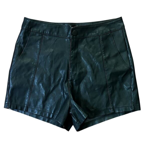 French Kiss Faux Leather High-Rise Black Shorts Small - Picture 1 of 8